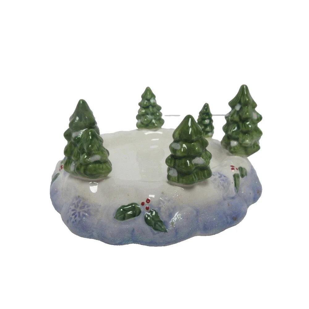 NEW HOME INTERIORS 2 PIECE SNOWMAN DECORATIVE CANDLE JAR TOPPER & BASE HOLDER